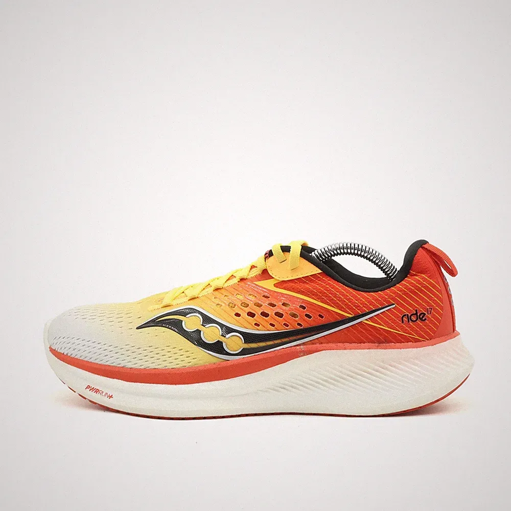 Saucony Herren Ride 17 Sneaker Gelb/Orange Mesh Atmungsaktiv Laufschuh EU 42