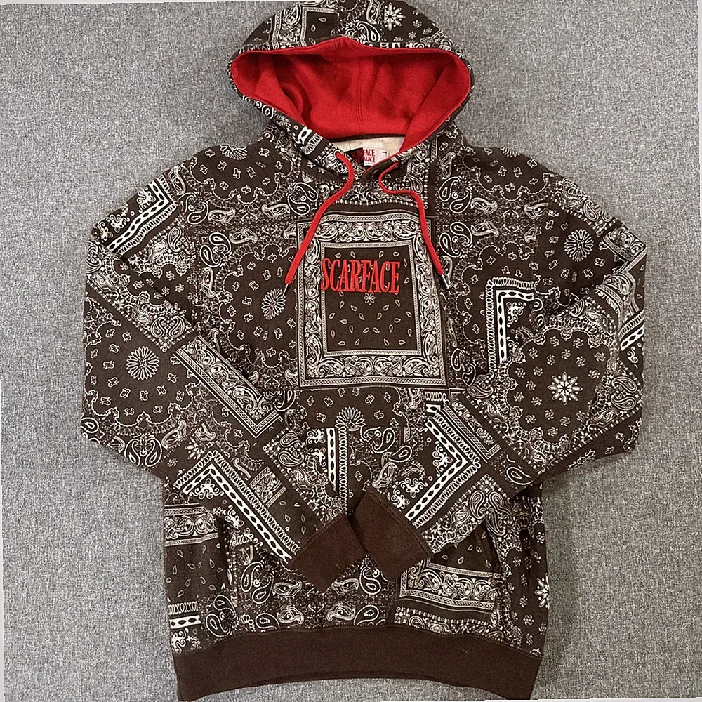 Scarface Shoe Palace Bandana Print Pullover Hoodie Men's Large Red Brown