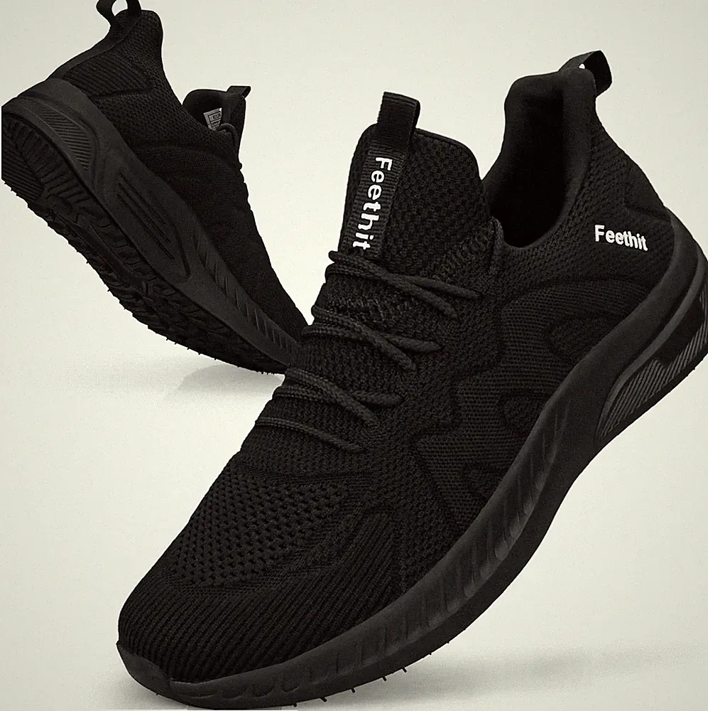 Schwarze Sneaker Herren Lauf- und Sportschuhe mit Atmungsaktivem Obermaterial