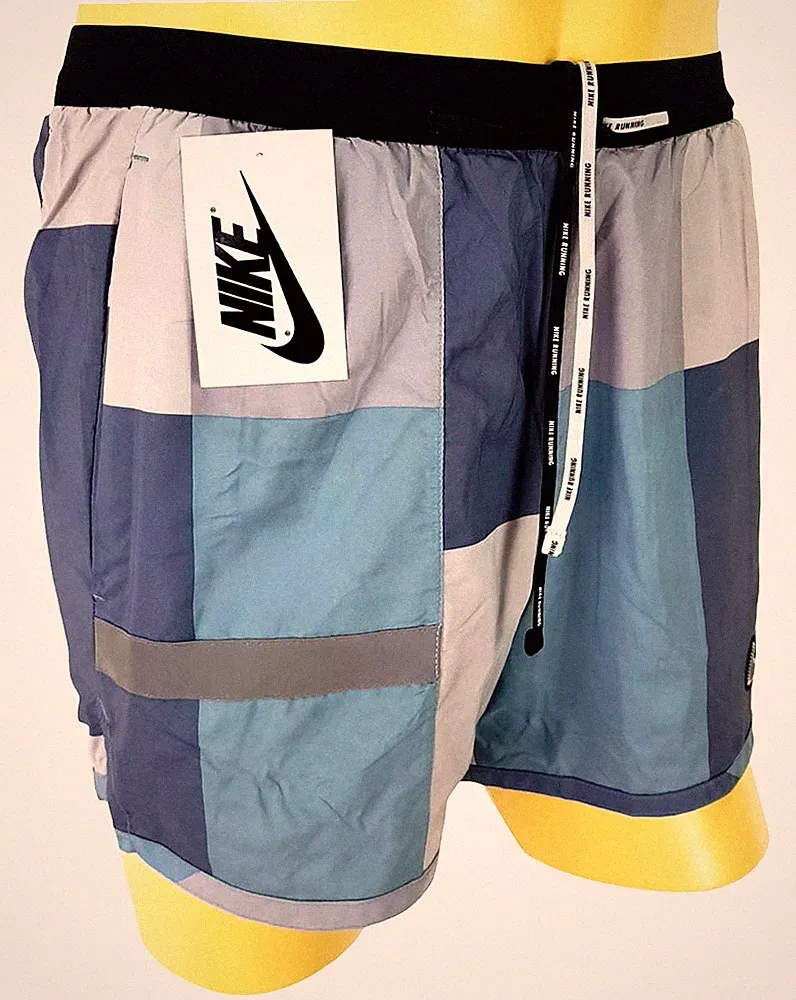 Seltene NIKE Herren blaue PATCHWORK LAUFSHORTS Stretch - S - W29-32" - UVP 95£