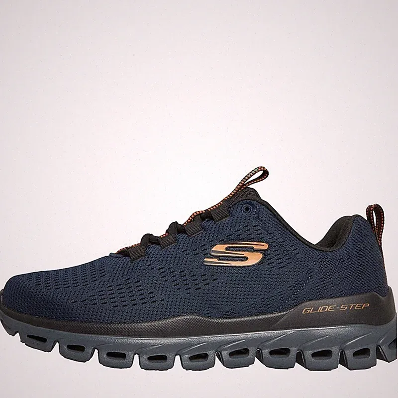 SKECHERS Herren Glide Step Fasten Up Navy/​Orange Schuhe