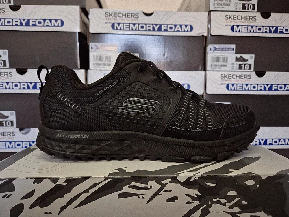 SKECHERS HERRENSCHUHE SCHWARZ MEMORY FOAM WALKING TRAIL GRIP ESCAPE SNEAKER GRÖßEN