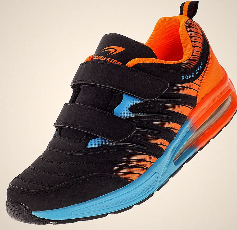 Sneaker Herren Damen Klett Sportschuhe Turnschuhe Klettverschluss Schwarz Orange