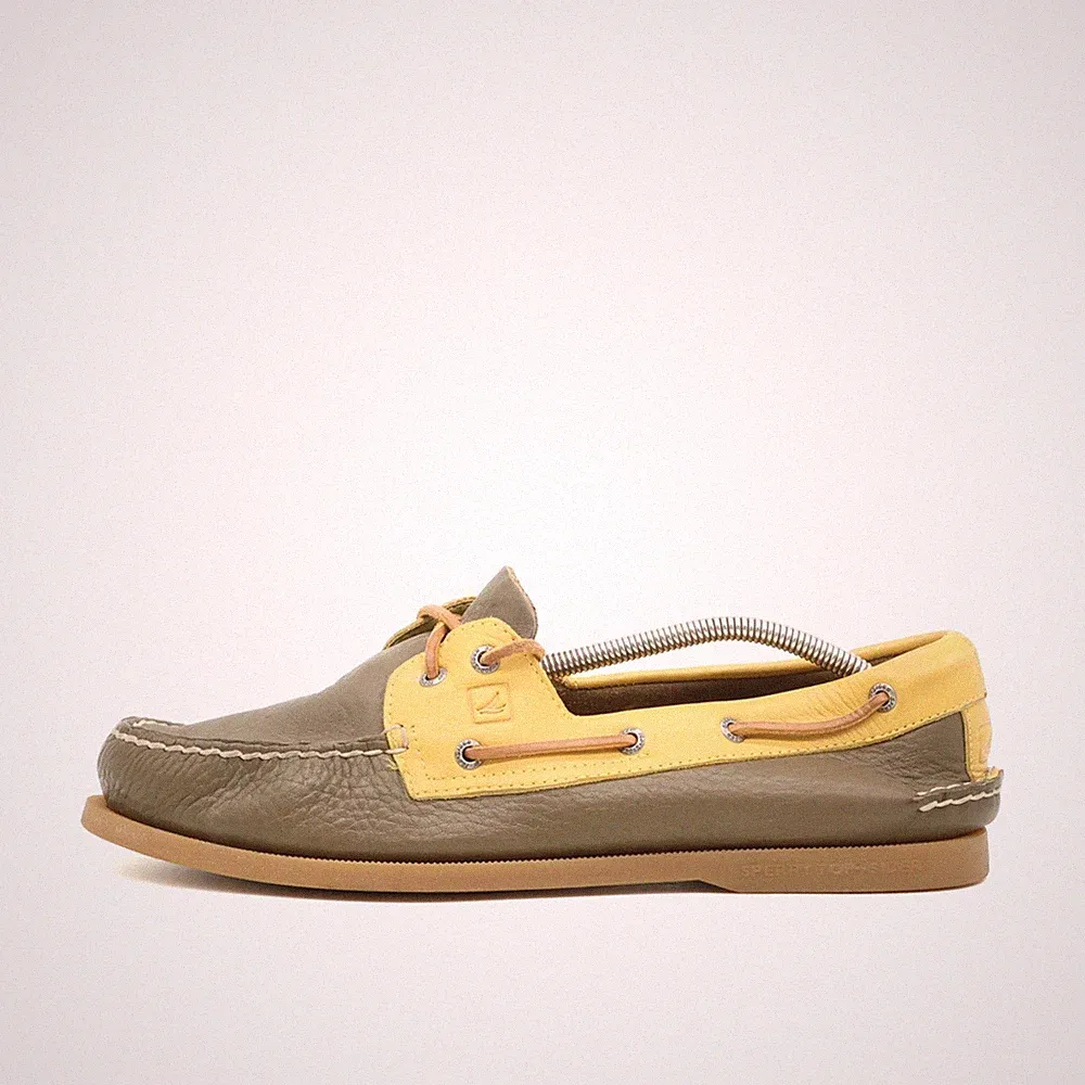 Sperry Top-Sider Herren Bootsschuh Schuh Khaki/Gelb Leder Rutschfest EU 45