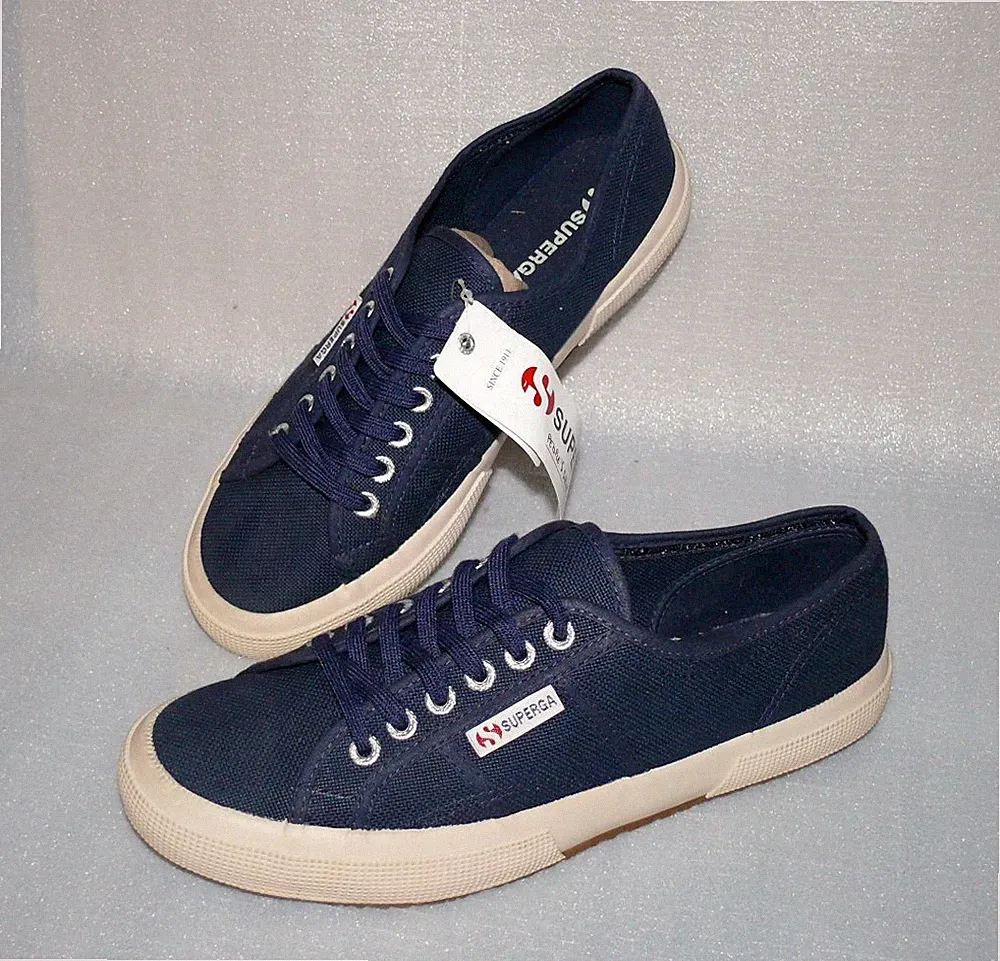 SUPERGA 2750 COTU CLASSIC Canvas Schuhe Freizeit Sneaker 36 UK3,5 Dk.Blau Creme