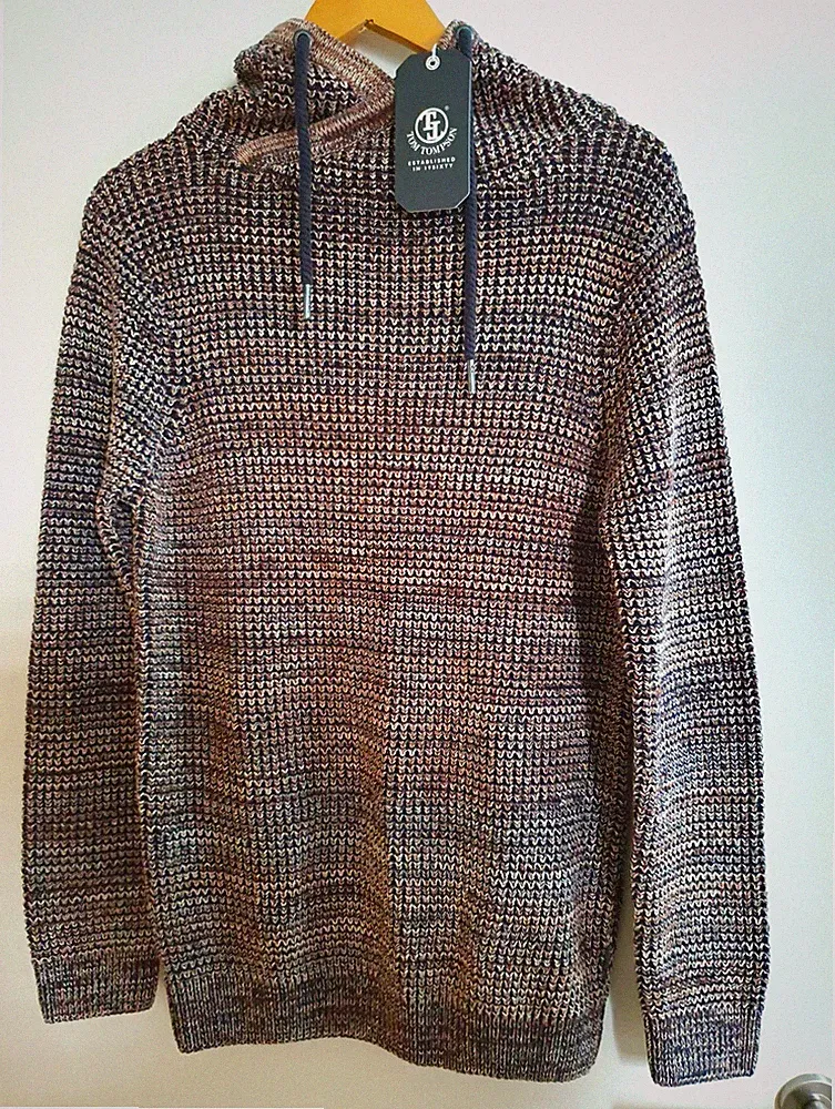 TOM THOMPSON Herren Strickpullover M mit Kapuze Kordelzug Langarm