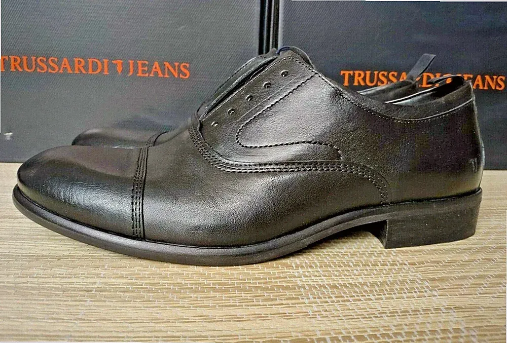 Trussardi Jeans Schuhe/Halbschuhe Herren Oxford Slipper 44/10 Leder, fällt klein aus