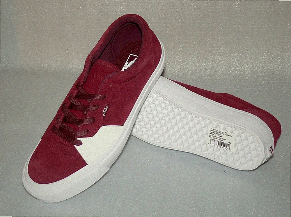 Vans UA Style 205 Rauleder Herren Schuhe Freizeit Sneaker EU 42 US9 Weinrot Weiß