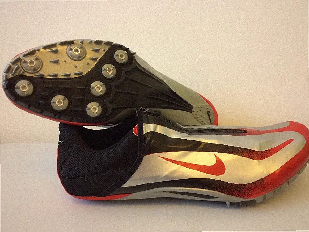 Vintage Herren Nike Bowerman Laufspikes Herren UK 14 rot schwarz silber Reißverschluss T200