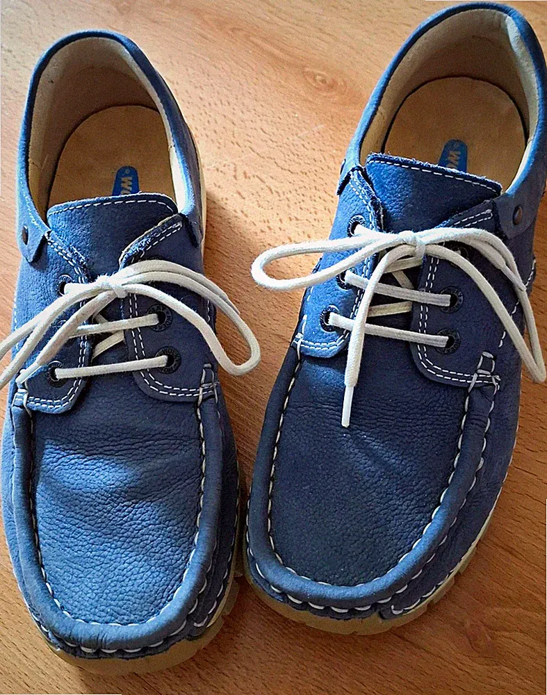 wolky Damen Mokassin Freizeischuhe Leder blau EU 38 Schnürung Logo