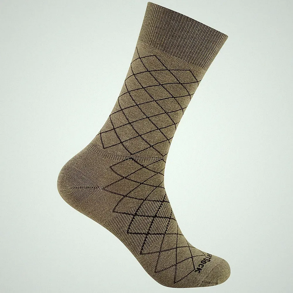 Wrightsock Business-Socke, Laufsocke khaki braun Rautenmuster, Crew, wadenhoch
