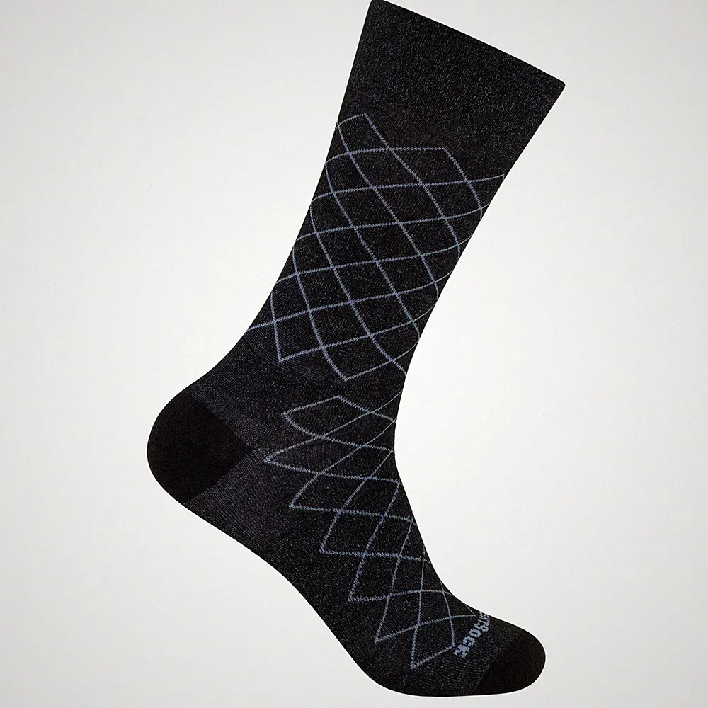 Wrightsock Business-Socke, Laufsocke schwarz grau Rautenmuster, Crew, wadenhoch
