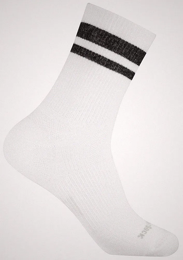 Wrightsock Laufsocke, Modell Stride weiß schwarz, Anti-Blasen-System, wadenhoch