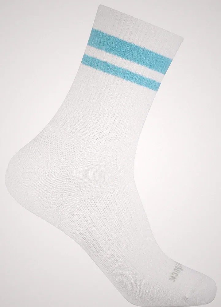 Wrightsock Laufsocke, Modell Stride weiß türkis, Anti-Blasen-System, wadenhoch