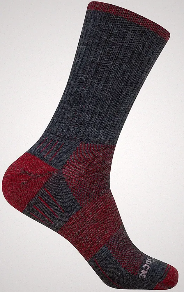 Wrightsock Laufsocke Wandersocke anthrazit bordeaux Merino Wolle, Crew wadenhoch