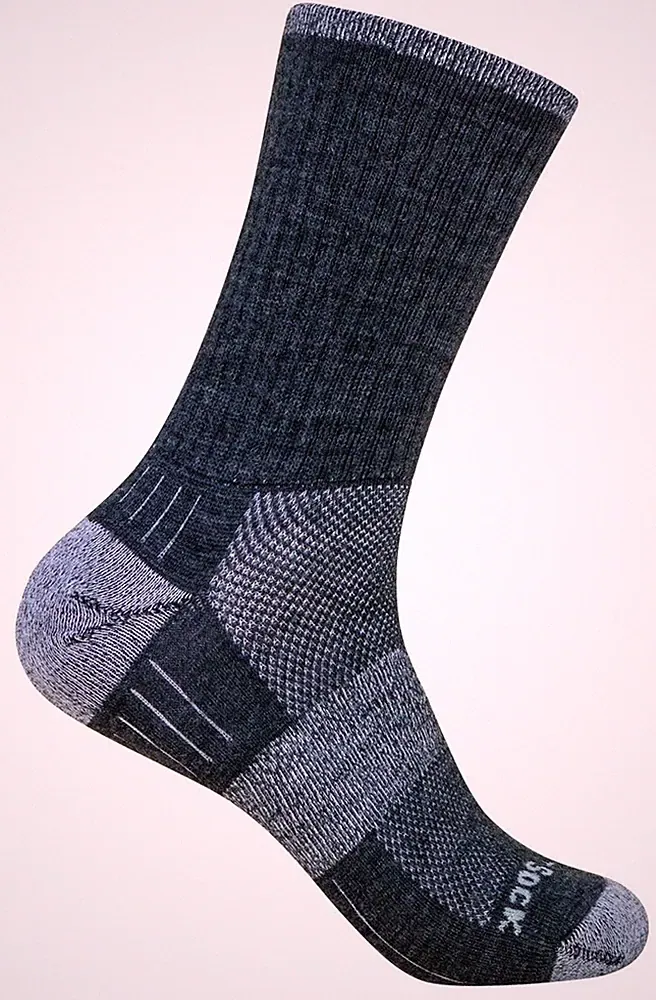 Wrightsock Laufsocke Wandersocke dunkelgrau grau, Merino Wolle, Crew (wadenhoch)