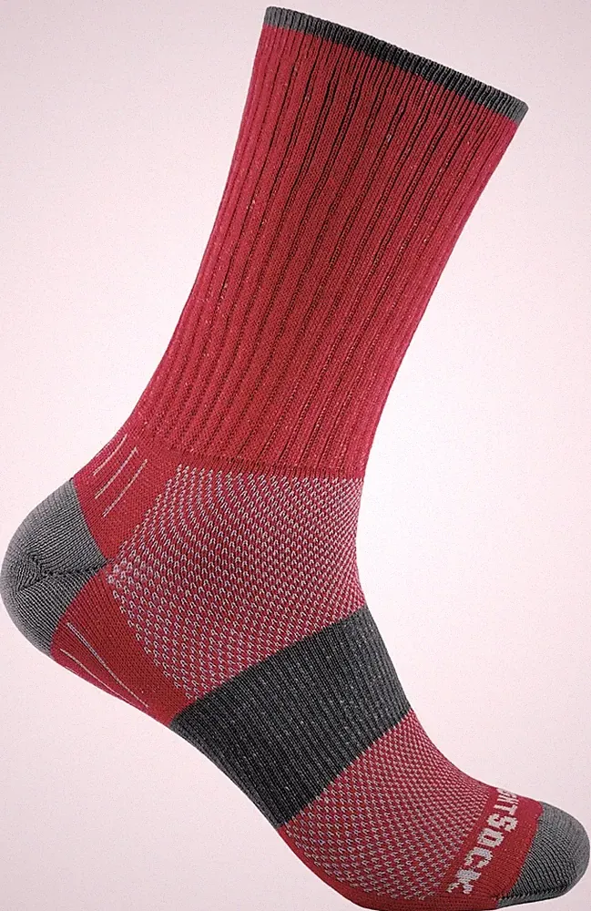 Wrightsock Laufsocke, Wandersocke in rot, Anti-Blasen-System, Crew (wadenhoch)