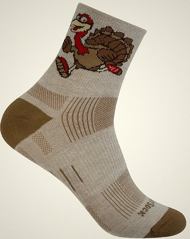 Wrightsock Sportsocke in hellbraun braun, Turkey Logo, quarter (knöchelhoch)